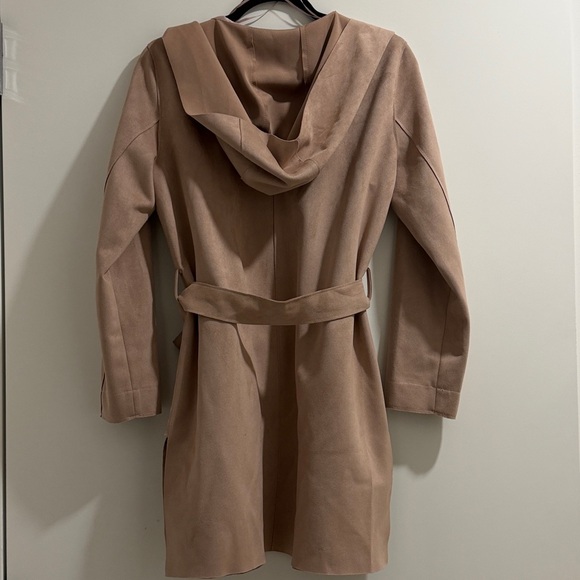 Zara Basic Hooded Faux Suede Belted Trench Coat - Pale Pink/Tan - Small - Picture 4 of 5